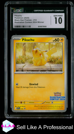 PIKACHU BLCK STR PROMOS SC&VI SVP EN ILL CONTEST 2024 WINNER 214 POKEMON CGC 10 - Image 1