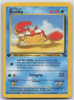 1st Edition Vintage Pokemon Card Krabby Common Fossil 51/62 - Image 1