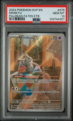 PSA 10 GEM MINT Mimikyu 075 Paldean Fates ETB Promo Card - Image 1