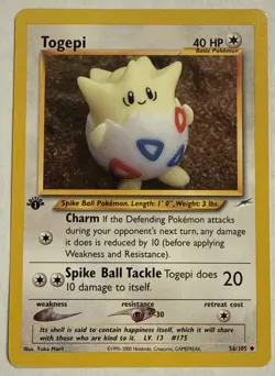 Pokemon Cards: Neo Destiny 1st Edition Uncommon: Togepi 56/105 Regular WOTC NM+ - Image 1
