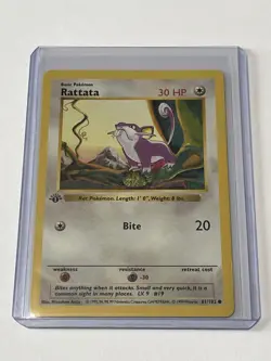 Pokemon Card Rattata Shadowless Base Set 1st Edition Vintage Rare 61/102 NM - Image 1
