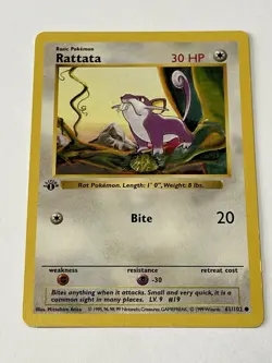 Pokemon Card Rattata Shadowless Base Set 1st Edition Vintage Rare 61/102 NM - Image 5