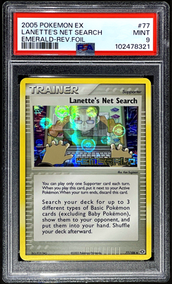 2005 Pokemon LANETTE'S NET SEARCH Ex Emerald REVERSE HOLO Foil Card 77/106 PSA 9 - Image 1