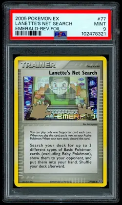 2005 Pokemon LANETTE'S NET SEARCH Ex Emerald REVERSE HOLO Foil Card 77/106 PSA 9 - Image 2