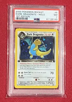 2000 Pokemon DARK DRAGONITE 5/82 Team Rocket 1st Edition Holo Rare English PSA 7 - Image 1