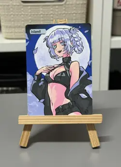 Hand Painted Altered Art Mtg land card Anime Island Girl Vampire - Image 2