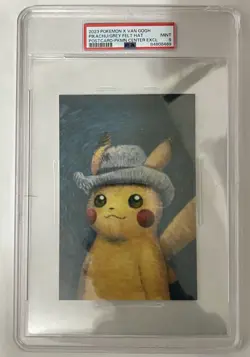 2023 POKEMON X VAN GOGH POSTCARD PIKACHU WITH GREY FELT HAT PSA 9 - Image 1