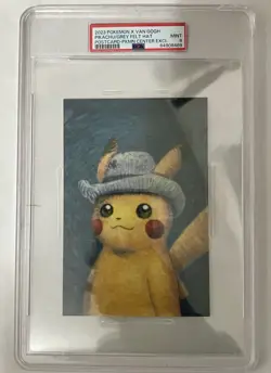 2023 POKEMON X VAN GOGH POSTCARD PIKACHU WITH GREY FELT HAT PSA 9 - Image 2