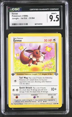 CGC 9.5 MINT+ Eevee 1999 Jungle 1st Edition 51/64 Pokemon Card - Image 1