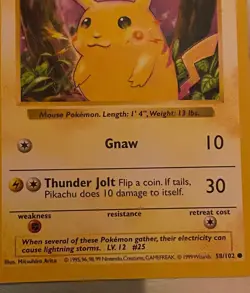 RARE Pikachu 40HP Red Cheeks Shadowless 1st Ed 1999 Pokemon Base Set Card 58/102 - Image 3