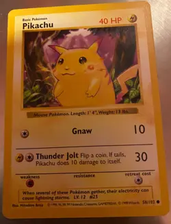 RARE Pikachu 40HP Red Cheeks Shadowless 1st Ed 1999 Pokemon Base Set Card 58/102 - Image 4