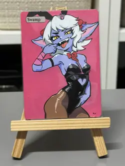 Hand Painted Altered Art Mtg land card Anime girl Swamp - Image 2