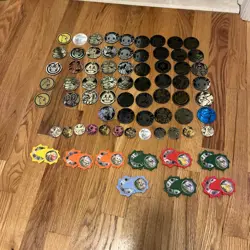 HUGE Lot Of 61 Pokemon Coins And Nine Mcdonalds Battle Spinner Toys - Image 1