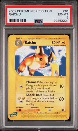 2002 Pokemon Expedition 61 Raichu PSA 6 EX-MT - Image 1