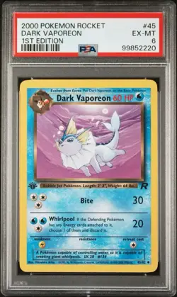 2000 Pokemon Team Rocket 1st Edition 45 Dark Vaporeon PSA 6 EX-MT - Image 1