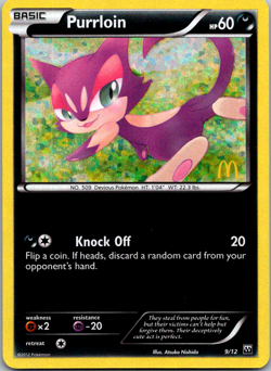 Purrloin 9/12 McDonalds 2012 Promo Confetti Holo Pokemon TCG Card - Image 1