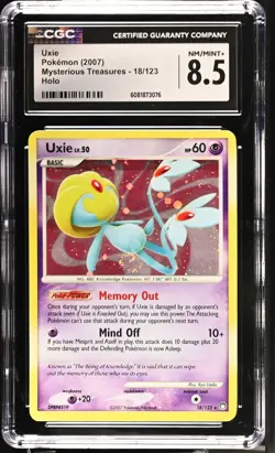 CGC 8.5 Uxie 2007 Mysterious Treasures 18/123 Holo SWIRL Pokemon Card - Image 1