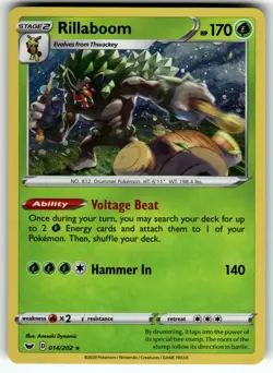 Rillaboom (014) 014/202 SWSH01: Sword & Shield Base Set NM Pokemon Card TCG - Image 1