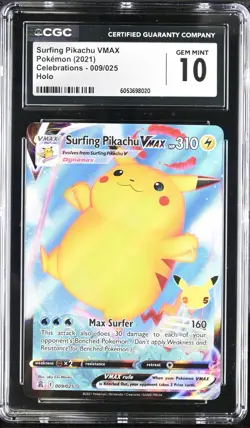 Pokemon TCG Surfing Pikachu VMAX 009/025 Celebrations CGC 10 - Image 1
