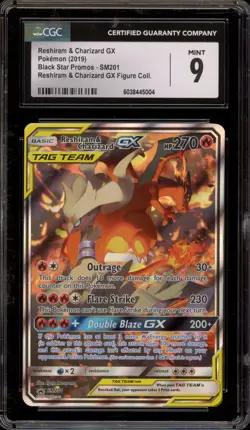 Pokemon Reshiram & Charizard GX Figure Coll. Full Art Promo SM201 CGC 9 Mint - Image 1