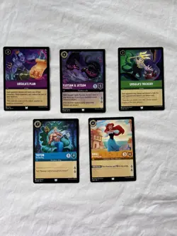 Lorcana 5 Card Lot #5: Little Mermaid Uncommon Ursula’s Plan Triton Ariel Eels - Image 1