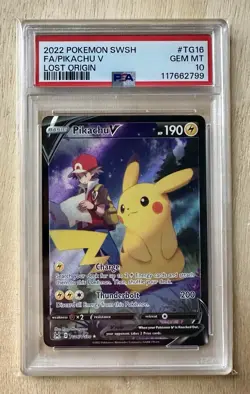 Pikachu v TG16/TG30 Swsh11: Lost Origin Trainer Gallery Holo Card PSA 10 - Image 1