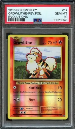 PSA 10 Growlithe Reverse Holo 17/108 Pokemon XY Evolutions 2016 Pokemon TCG - Image 1