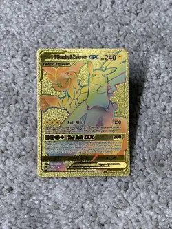 Pokemon Pikachu & Zekrom GX HP240 Tag Bolt Rainbow Gold Foil Fan Art Card - Image 1