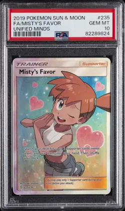 2019 POKEMON SUN & MOON UNIFIED MINDS #235 FULL ART/MISTY'S FAVOR PSA 10 - Image 1