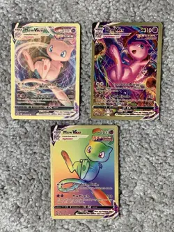 Pokemon Set of 3 Mew VMax HP310 Cross Fusion Strike Error Gold Foil Fan Art NM! - Image 1