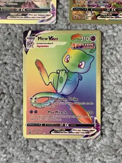 Pokemon Set of 3 Mew VMax HP310 Cross Fusion Strike Error Gold Foil Fan Art NM! - Image 4