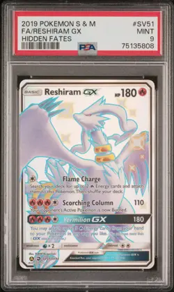 2019 Pokemon Sun and Moon Hidden Fates Shiny Vault Reshiram Gx #SV51 PSA 9 - Image 1