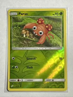 Paras 6/181 Reverse Holo Card Sun & Moon - Team Up Pokemon TCG NM - Image 1