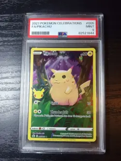 Pokemon 2021 Celebrations #005 Full Art Pikachu Card PSA 9 Mint - Image 1