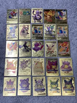 Set of 25 Pokemon Magikarp,Pikachu&Cosplay,Mewtwo&More Gold Foil Fan Art Cards - Image 1