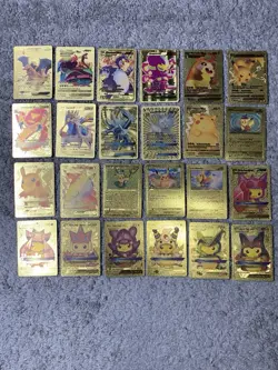 Set of 24 Pokemon Charizard,Persian,Pikachu&More Gold Foil Fan Art Cards LP - Image 1