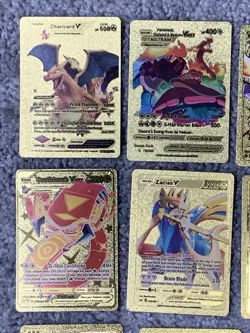 Set of 24 Pokemon Charizard,Persian,Pikachu&More Gold Foil Fan Art Cards LP - Image 2