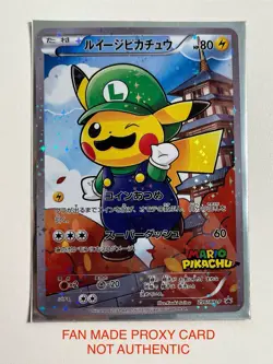 Poncho-Wearing Luigi Pikachu 296/XY-P Full Art Japanese CUST0M Fan Art Card ACG - Image 1
