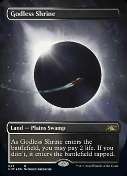 Godless Shrine (Borderless) (Galaxy Foil) [Unfinity] Foil Near Mint - Image 1