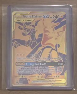 Pokemon Pikachu & Zekrom GX Tag Team Black Star Promo SM248 NM Holo Gold - Image 1