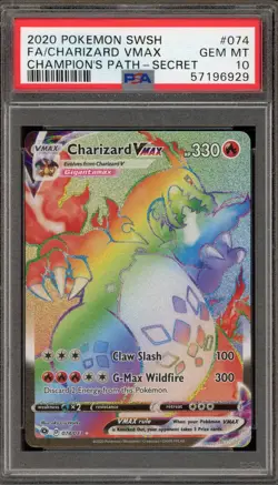 Pokemon Charizard VMAX Champion's Path Secret Rare Full Art #074 PSA 10 Gem Mint - Image 1