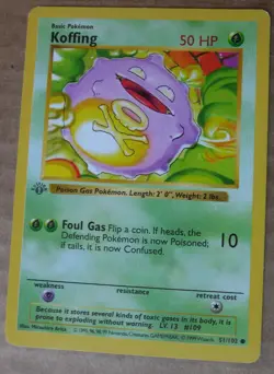 Koffing 51/102 1st Edition "Shadowless" Common Non-Holo Base Set Pokemon LP - Image 1