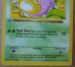 Koffing 51/102 1st Edition "Shadowless" Common Non-Holo Base Set Pokemon LP - Image 3