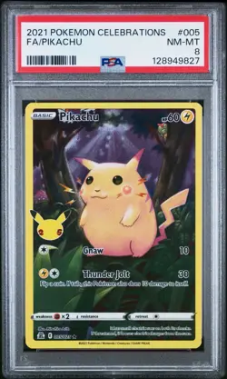 2021 Pokemon Celebrations 005 Full Art Pikachu Holo PSA 8 NM Rare Card Fresh - Image 1