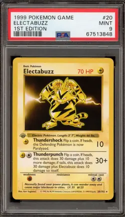 Pokemon Electabuzz Base Set Shadowless 1st Edition Rare #20 PSA 9 Mint - Image 1