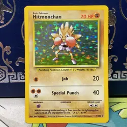 Hitmonchan Base Set Holo Unlimited Rare Pokemon TCG Card 7/102 MP - Image 1