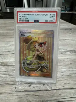 Pokemon Nita Team Up Full Art #180 PSA 9 Mint Card Trainer 180/181 Sun And Moon - Image 1