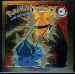 Bulbasaur & Pikachu R11 Pokemon 1999 Artbox Series 1 Gold Sticker Vintage Rare - Image 1