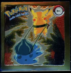 Bulbasaur & Pikachu R11 Pokemon 1999 Artbox Series 1 Gold Sticker Vintage Rare - Image 3