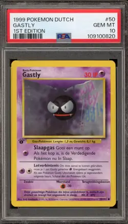 Pokemon Gastly Base Set 1st Edition DUTCH #50 Damaged Case PSA 10 Gem Mint - Image 1